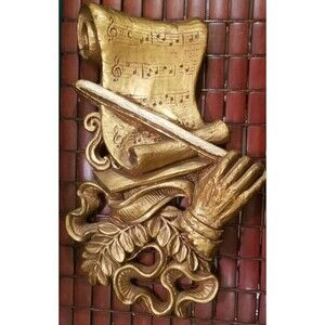 1968 Violin & Sheet Music 3D Wall Sculpture Universal Statuary Corp Resin